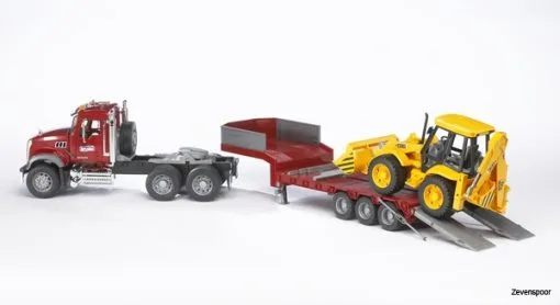2813 Bruder MACK Granite LKW , Tieflader +Bagger -Bruder Verkoopwinkel BR2813