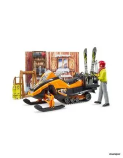 63102 Bruder Bworld Berghütte Mit Snowmobil